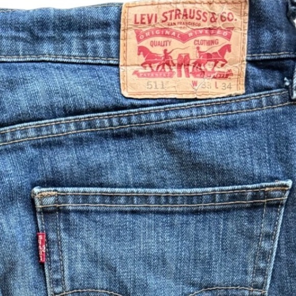 Levi's 511 Mens Dark Wash Denim Jeans Classic Style Comfort‎ Fit 33W 34L - Picture 7 of 9